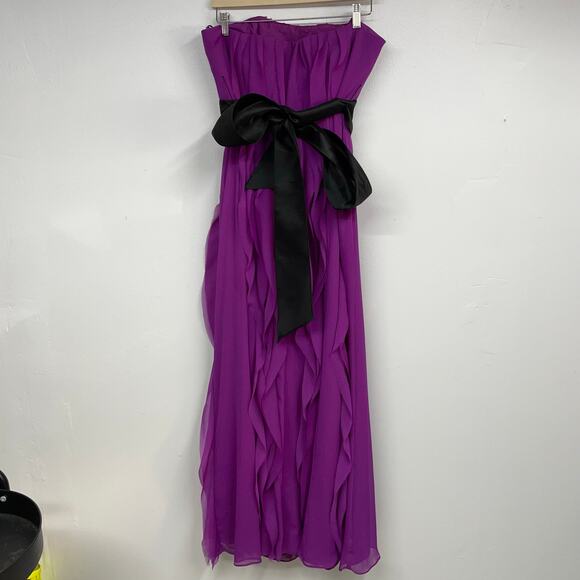 White by Vera Wang SZ 18 Amethyst Purple Strapless Ruffled Formal Chiffon Waves - Picture 6 of 11